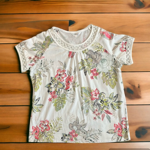 2/$35 NEW Northern Traditions White Floral Short Sleeve T-Shirt Lace Sleeve XL - Picture 4 of 8